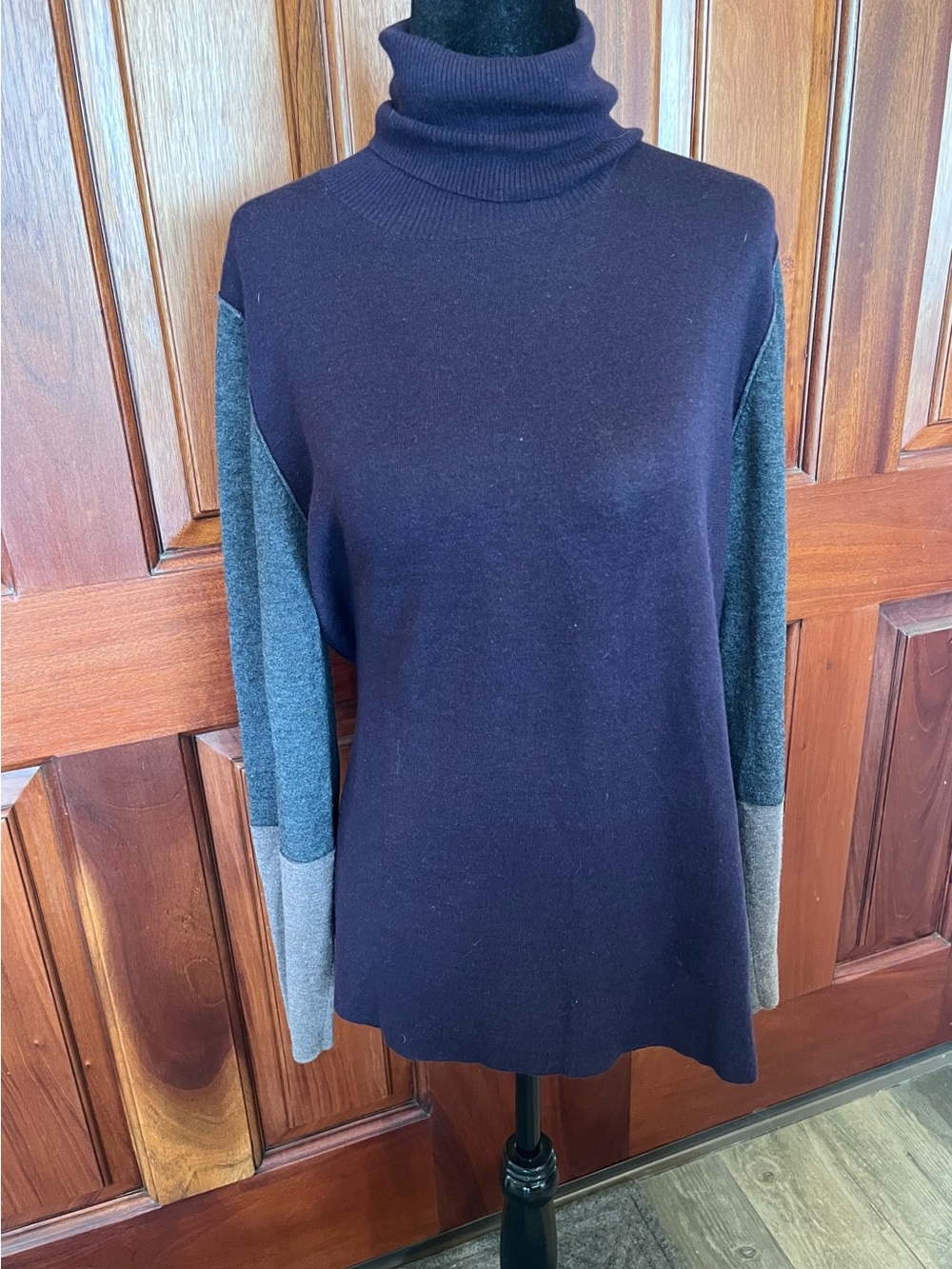 Kokun Sweater Top Color Block Crew Neck Cashmere Bamboo Long Sleeve Large